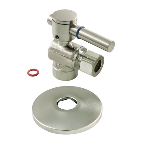 Kingston Brass CC43208DLK 1/2" Sweat x 3/8" OD Comp Quarter-Turn Angle Stop Valve with Flange, Brushed Nickel CC43208DLK